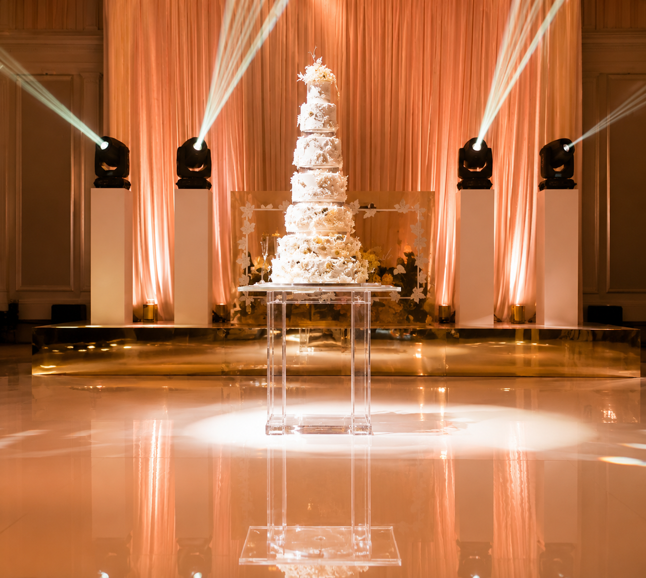Custom branded DJ booth with professional sound system for luxury event entertainment